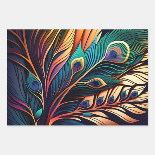 Prachtige kleurrijke pauw, art deco stijl inpakpapier vel (Voorkant 2)