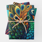 Prachtige kleurrijke pauw, art deco stijl inpakpapier vel (In situ)