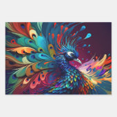 Prachtige kleurrijke pauw, art deco stijl inpakpapier vel (Voorkant 3)