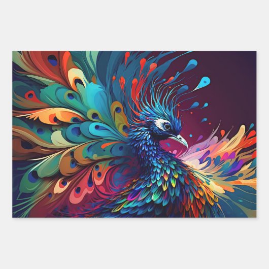 Prachtige kleurrijke pauw, art deco stijl inpakpapier vel (Voorkant 3)