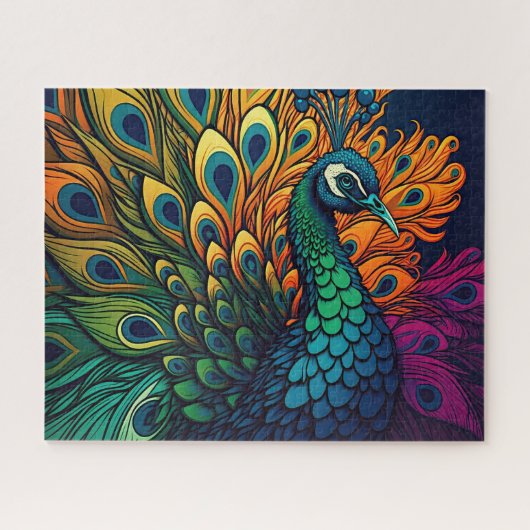 Prachtige kleurrijke pauw, art deco stijl legpuzzel (Horizontaal)