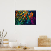 Prachtige kleurrijke pauw, art deco stijl poster (Keuken)