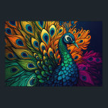 Prachtige kleurrijke pauw, art deco stijl poster<br><div class="desc">Ik wilde gewaagde kleuren en vormen, met swooping lijnen en niet overdreven druk. Ik hou van pauwen en heb een aantal stukken gedaan die geïnspireerd zijn op deze prachtige vogels. Het is moeilijk om niet van ze te houden, zelfs als ze midden op de weg staan en het verkeer blokkeren,...</div>