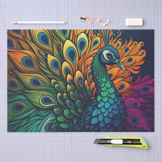 Prachtige kleurrijke pauw, art deco stijl tissuepapier (Craft)