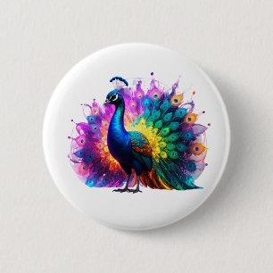 Prachtige kleurrijke pauwenkunst ronde button 5,7 cm
