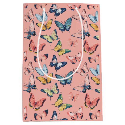 Prachtige kleurrijke vlinderprint medium cadeauzakje (Voorkant)