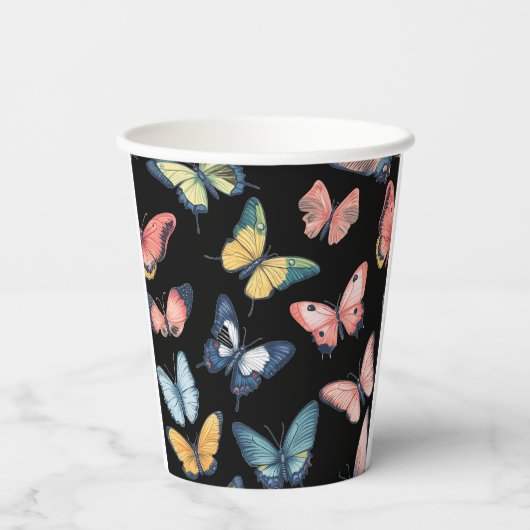 Prachtige kleurrijke vlinderprint papieren bekers (Achterkant)