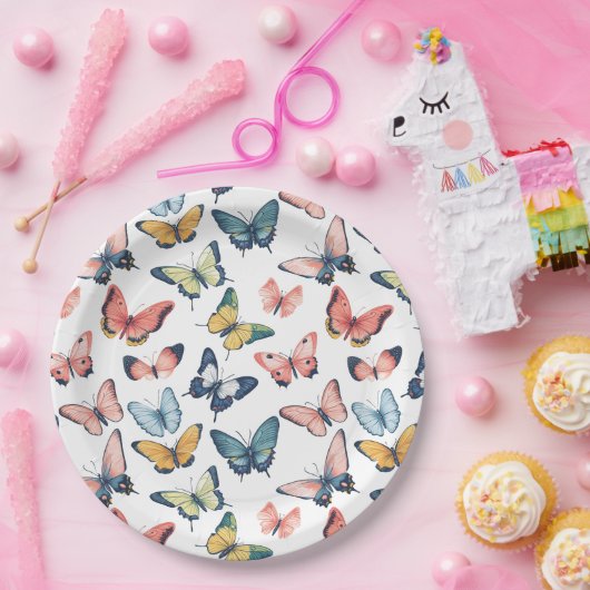Prachtige kleurrijke vlinderprint papieren bordje (Feest)