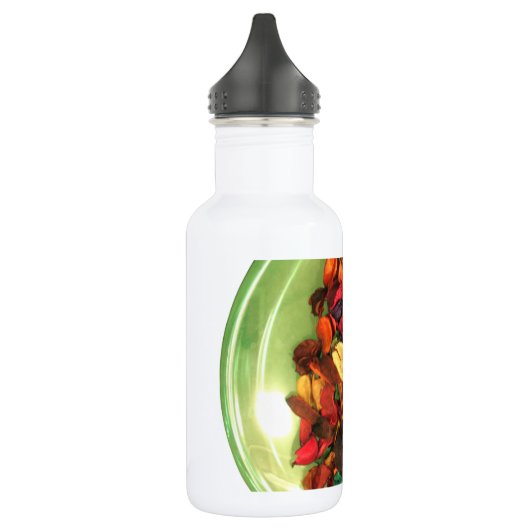 Prachtige, kleurrijke vormgeving van het roos waterfles  (Links)