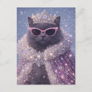 Prachtige Koningin Kat Glanzende Fantasie Portret  Briefkaart