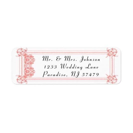 Prachtige koraal Damask & witte bruiloft - Return Etiket (Voorkant)