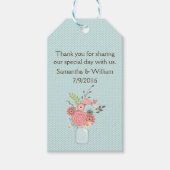 Prachtige koraal- en blauwe bloemige trouwfavoriet cadeaulabel (Voorkant)