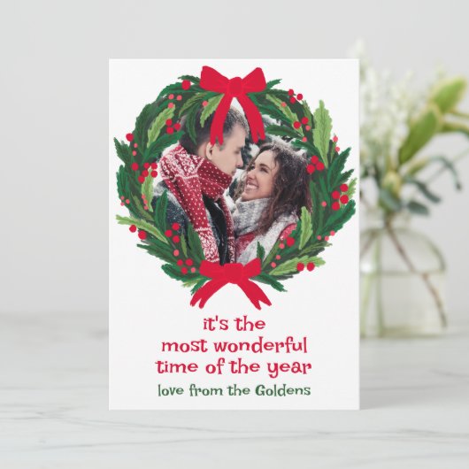 Prachtige Krans CUSTOM FOTO KERST Feestdagenkaart (Staand voorkant)