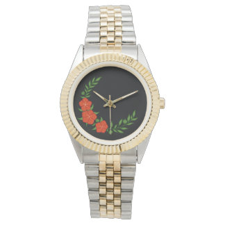 Prachtige Kroon Halve Maan van Rode Bloemen Horloge