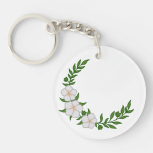 Prachtige Kroon Halve Maan van Witte Bloemen Sleutelhanger