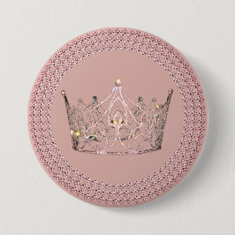 Prachtige Kroon Knop - Roze Goud Glam Ronde Button 7,6 Cm