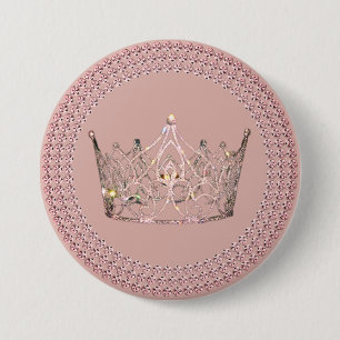 Prachtige Kroon Knop - Roze Goud Glam Ronde Button 7,6 Cm