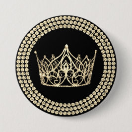 Prachtige Kroon Knop - Zwart & Goud Glam Ronde Button 7,6 Cm