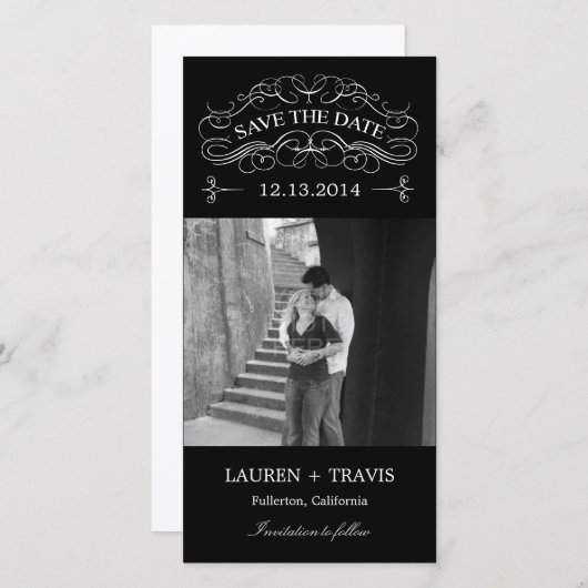 Prachtige Krullen Bewaar De Datum Fotokaart - Zwar Save The Date (Voorkant / Achterkant)