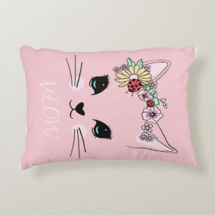 Prachtige ktische kat op het gezicht Meow Pink Cut Accent Kussen