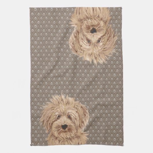 Prachtige Labradoedle Love Dog Paw Painting Beige Theedoek (Verticaal)