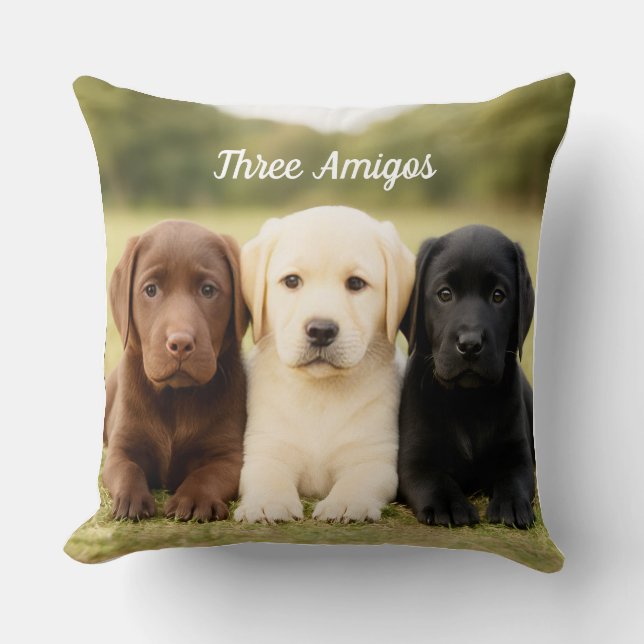Prachtige Labrador Trio Puppy gepersonaliseerd Kussen (Voorkant)