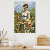  prachtige Lady Blue Ribbon White Flowers Poster (Keuken)