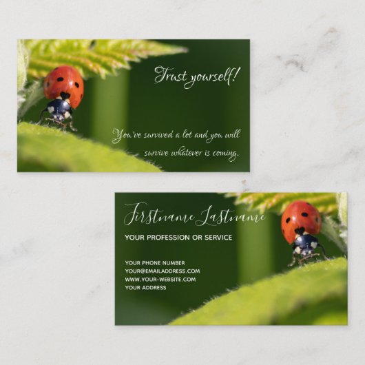 Prachtige ladybug met motivatie offerte visitekaartje (Voorkant / Achterkant)