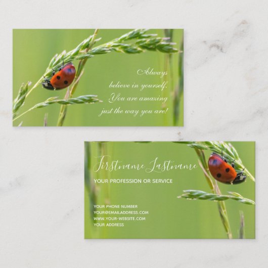 Prachtige ladybug met motivatie offerte visitekaartje (Voorkant / Achterkant)