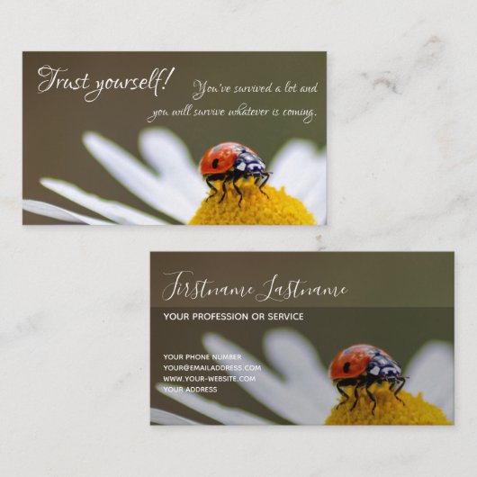 Prachtige ladybug met motivatie offerte visitekaartje (Voorkant / Achterkant)