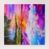 Prachtige Lake Sunset Landschap Schilderij Puzzel Legpuzzel (Horizontaal)