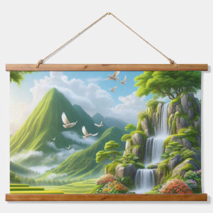 Prachtige landelijke omgeving met waterval hangend wandkleed