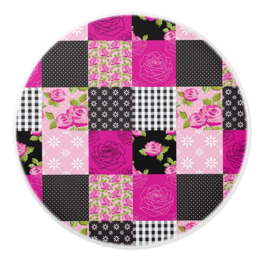 Prachtige landpatchworkquilt keramische knop (Voorkant)