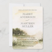 Prachtige landschaps waterverf bruiloft uitnodigin kaart (Voorkant)