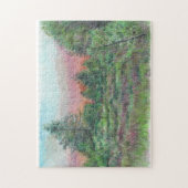 Prachtige landschapskunst Trekt roze hemelnacht aa Legpuzzel (Verticaal)