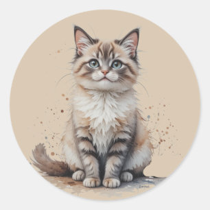 Prachtige Langharige Tabby Kat Kleintje Huisdier D Ronde Sticker