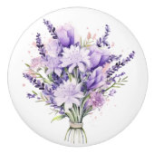 Prachtige lavendel en gemengde bloemstengels keramische knop (Voorkant)