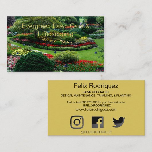 Prachtige Lawn Foto Landscaping Visitekaartje (Voorkant / Achterkant)