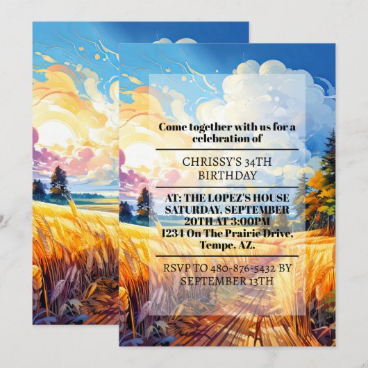 Prachtige lente land prairie verjaardagsfeestje kaart (Voorkant / Achterkant)