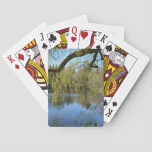 prachtige lenteswilg-bomen per watervijver. pokerkaarten