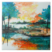 Prachtige levendige kleuren landschapskunstwerk tegeltje (Voorkant)