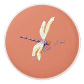 Prachtige libel op tak op Terra Cotta Keramische Knop (Voorkant)