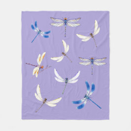 Prachtige libellen in vlucht op Dusky Paarse Fleece Deken