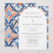 Prachtige Lichtblauwe en Rode Trouw Kaart (Voorkant / Achterkant)