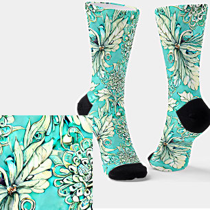 Prachtige lichte Blauwgroen Floral Sokken