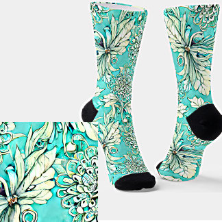 Prachtige lichte Blauwgroen Floral Sokken