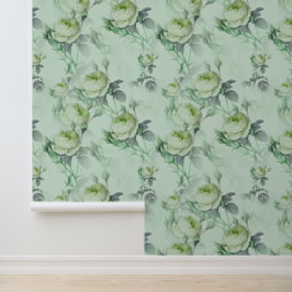 Prachtige lichtgroene  bloemen behang
