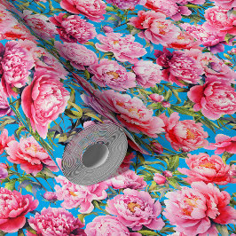 Prachtige Liefde pioenrozen op helderblauw azuur Behang