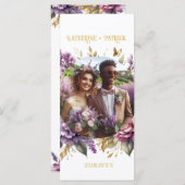 Prachtige Lila en Lavendel Wijngaard Bruiloft Menu (Voorkant / Achterkant)
