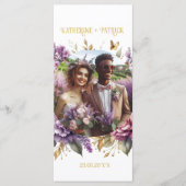 Prachtige Lila en Lavendel Wijngaard Bruiloft Menu (Voorkant)